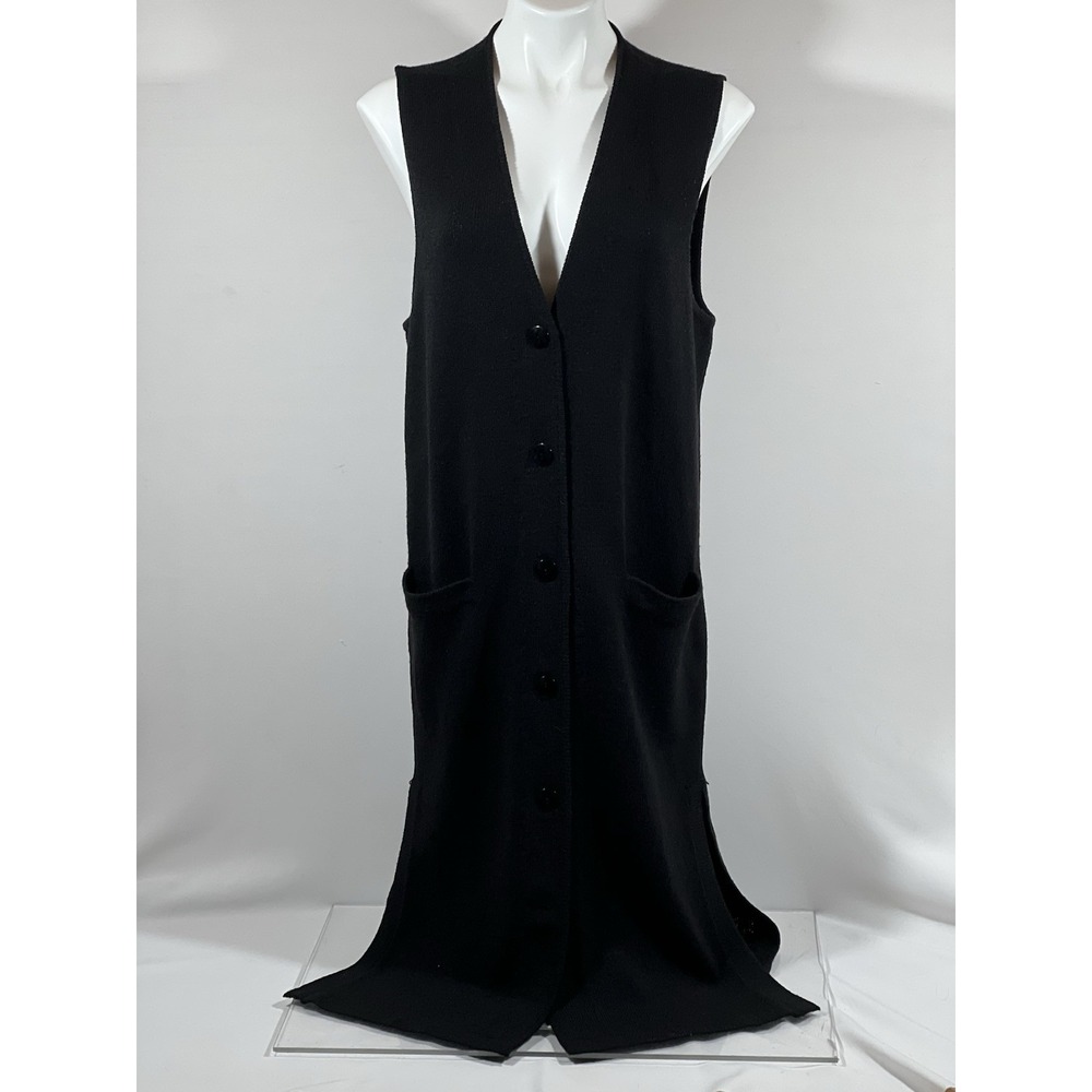 Helen Hsu Knit Dress‎ Womens Black Stretch Button Front Minimalist Modern